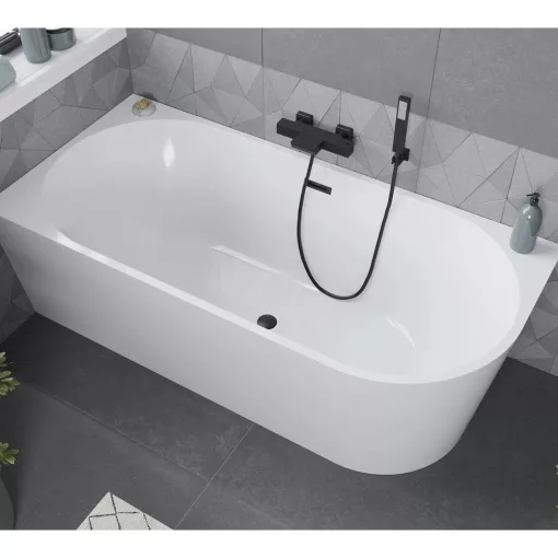 HD Serico 150x75 cm balos félszabadonálló akril kád matt fekete túlfolyóval és click-clack leeresztővel