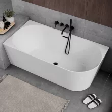 HD Serico 150x75 cm balos félszabadonálló akril kád matt fekete túlfolyóval és click-clack leeresztővel