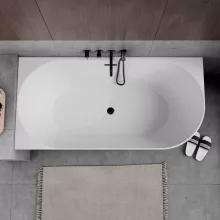 HD Serico 150x75 cm balos félszabadonálló akril kád matt fekete túlfolyóval és click-clack leeresztővel