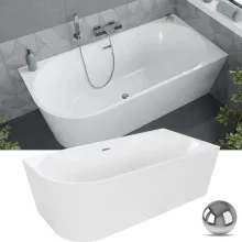 HD Serico 150/160/170 cm hosszú aszimmetrikus félszabadonálló akril kád fényes króm túlfolyóval és click-clack leeresztővel