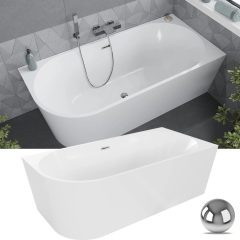   HD Serico 150/160/170 cm hosszú aszimmetrikus félszabadonálló akril kád fényes króm túlfolyóval és click-clack leeresztővel