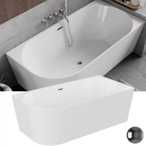 HD Serico 150/160/170 cm hosszú aszimmetrikus félszabadonálló akril kád fényes króm túlfolyóval és click-clack leeresztővel