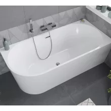 HD Serico 150/160/170 cm hosszú aszimmetrikus félszabadonálló akril kád fényes króm túlfolyóval és click-clack leeresztővel