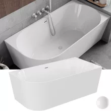 HD Serico 150/160/170 cm hosszú aszimmetrikus félszabadonálló akril kád fényes fehér túlfolyóval és click-clack leeresztővel