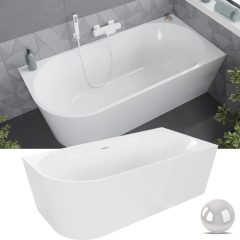   HD Serico 150/160/170 cm hosszú aszimmetrikus félszabadonálló akril kád fényes fehér túlfolyóval és click-clack leeresztővel