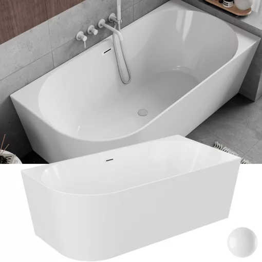 HD Serico 150/160/170 cm hosszú aszimmetrikus félszabadonálló akril kád fényes fehér túlfolyóval és click-clack leeresztővel