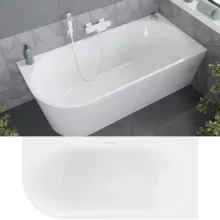 HD Serico 150/160/170 cm hosszú aszimmetrikus félszabadonálló akril kád fényes fehér túlfolyóval és click-clack leeresztővel