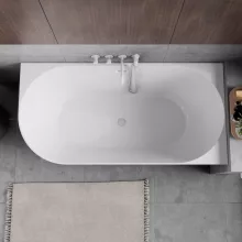 HD Serico 150/160/170 cm hosszú aszimmetrikus félszabadonálló akril kád fényes fehér túlfolyóval és click-clack leeresztővel