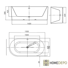 HD Serico 150/160/170 cm hosszú aszimmetrikus félszabadonálló akril kád fényes fehér túlfolyóval és click-clack leeresztővel