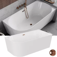 HD Serico 150/160/170 cm hosszú aszimmetrikus félszabadonálló akril kád rózsa arany túlfolyóval és click-clack leeresztővel