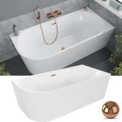   HD Serico 150/160/170 cm hosszú aszimmetrikus félszabadonálló akril kád rózsa arany túlfolyóval és click-clack leeresztővel