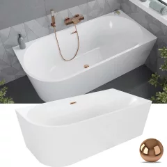   HD Serico 150/160/170 cm hosszú aszimmetrikus félszabadonálló akril kád rózsa arany túlfolyóval és click-clack leeresztővel