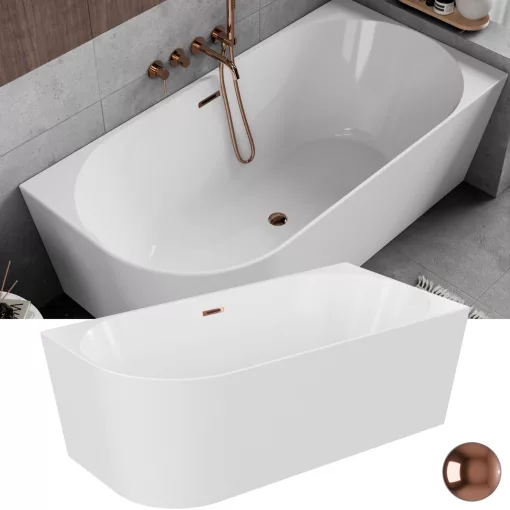 HD Serico 150/160/170 cm hosszú aszimmetrikus félszabadonálló akril kád rózsa arany túlfolyóval és click-clack leeresztővel