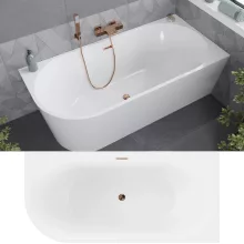 HD Serico 150/160/170 cm hosszú aszimmetrikus félszabadonálló akril kád rózsa arany túlfolyóval és click-clack leeresztővel