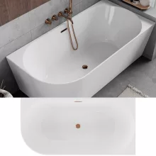 HD Serico 150/160/170 cm hosszú aszimmetrikus félszabadonálló akril kád rózsa arany túlfolyóval és click-clack leeresztővel