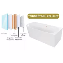 HD Serico 150/160/170 cm hosszú aszimmetrikus félszabadonálló akril kád rózsa arany túlfolyóval és click-clack leeresztővel
