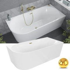   HD Serico 150/160/170 cm hosszú aszimmetrikus félszabadonálló akril kád fényes arany túlfolyóval és click-clack leeresztővel