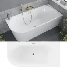 HD Serico 150/160/170 cm hosszú aszimmetrikus félszabadonálló akril kád fényes arany túlfolyóval és click-clack leeresztővel