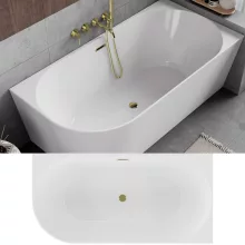 HD Serico 150/160/170 cm hosszú aszimmetrikus félszabadonálló akril kád fényes arany túlfolyóval és click-clack leeresztővel