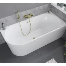 HD Serico 150/160/170 cm hosszú aszimmetrikus félszabadonálló akril kád fényes arany túlfolyóval és click-clack leeresztővel