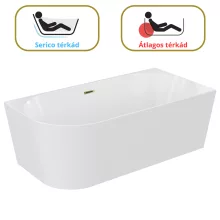 HD Serico 150/160/170 cm hosszú aszimmetrikus félszabadonálló akril kád fényes arany túlfolyóval és click-clack leeresztővel