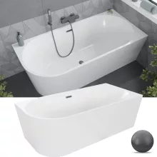 HD Serico 150/160/170 cm hosszú aszimmetrikus félszabadonálló akril kád szürke túlfolyóval és click-clack leeresztővel
