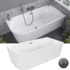   HD Serico 150/160/170 cm hosszú aszimmetrikus félszabadonálló akril kád szürke túlfolyóval és click-clack leeresztővel