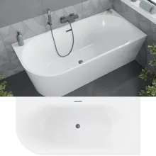 HD Serico 150/160/170 cm hosszú aszimmetrikus félszabadonálló akril kád szürke túlfolyóval és click-clack leeresztővel