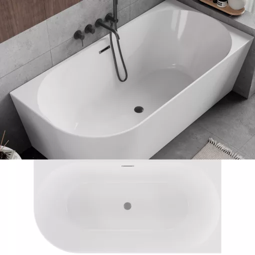 HD Serico 150/160/170 cm hosszú aszimmetrikus félszabadonálló akril kád szürke túlfolyóval és click-clack leeresztővel