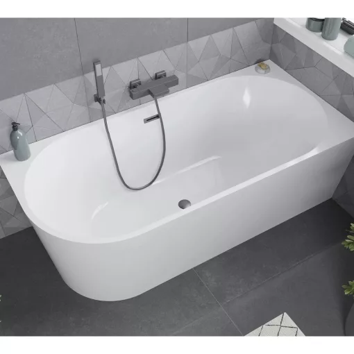 HD Serico 150/160/170 cm hosszú aszimmetrikus félszabadonálló akril kád szürke túlfolyóval és click-clack leeresztővel