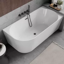 HD Serico 150/160/170 cm hosszú aszimmetrikus félszabadonálló akril kád szürke túlfolyóval és click-clack leeresztővel