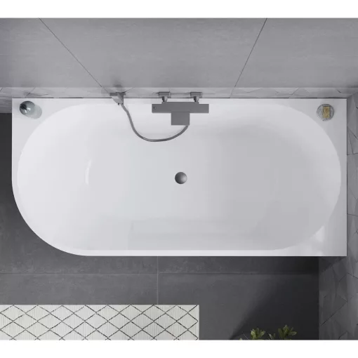 HD Serico 150/160/170 cm hosszú aszimmetrikus félszabadonálló akril kád szürke túlfolyóval és click-clack leeresztővel
