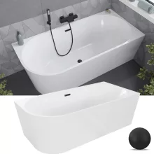 HD Serico 150/160/170 cm hosszú aszimmetrikus félszabadonálló akril kád matt fekete túlfolyóval és click-clack leeresztővel