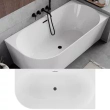 HD Serico 150/160/170 cm hosszú aszimmetrikus félszabadonálló akril kád matt fekete túlfolyóval és click-clack leeresztővel