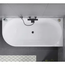 HD Serico 150/160/170 cm hosszú aszimmetrikus félszabadonálló akril kád matt fekete túlfolyóval és click-clack leeresztővel