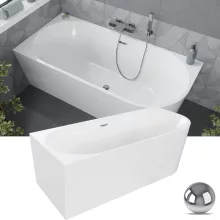 HD Serico 160x80 cm balos félszabadonálló akril kád fényes króm túlfolyóval és click-clack leeresztővel
