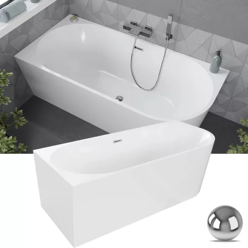 HD Serico 160x80 cm balos félszabadonálló akril kád fényes króm túlfolyóval és click-clack leeresztővel
