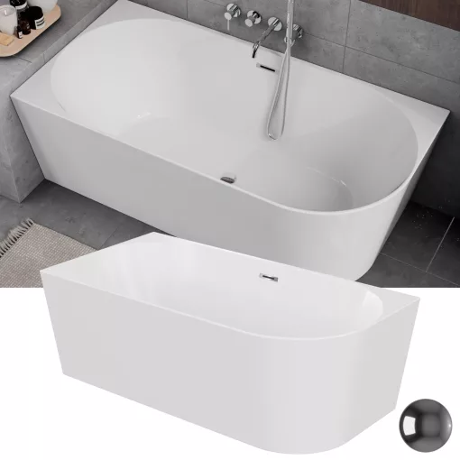 HD Serico 160x80 cm balos félszabadonálló akril kád fényes króm túlfolyóval és click-clack leeresztővel