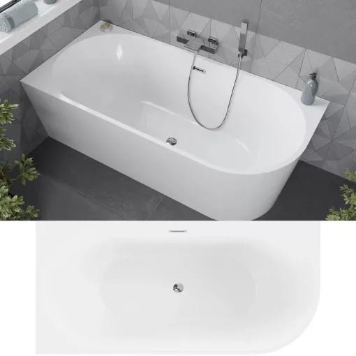HD Serico 160x80 cm balos félszabadonálló akril kád fényes króm túlfolyóval és click-clack leeresztővel