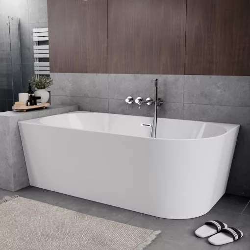 HD Serico 160x80 cm balos félszabadonálló akril kád fényes króm túlfolyóval és click-clack leeresztővel
