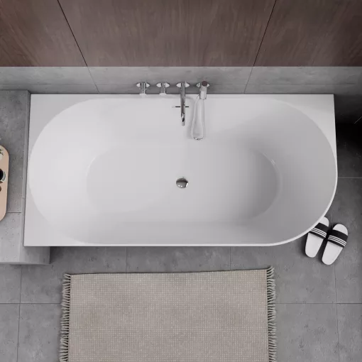 HD Serico 160x80 cm balos félszabadonálló akril kád fényes króm túlfolyóval és click-clack leeresztővel