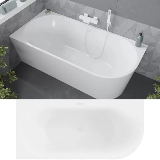HD Serico 160x80 cm balos félszabadonálló akril kád fényes fehér túlfolyóval és click-clack leeresztővel