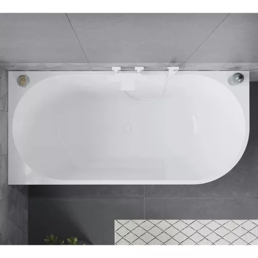 HD Serico 160x80 cm balos félszabadonálló akril kád fényes fehér túlfolyóval és click-clack leeresztővel