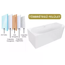 HD Serico 160x80 cm balos félszabadonálló akril kád fényes fehér túlfolyóval és click-clack leeresztővel