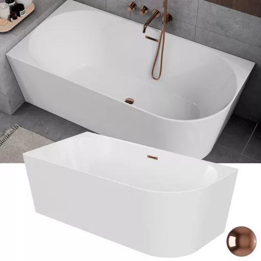 HD Serico 160x80 cm balos félszabadonálló akril kád rózsa arany túlfolyóval és click-clack leeresztővel