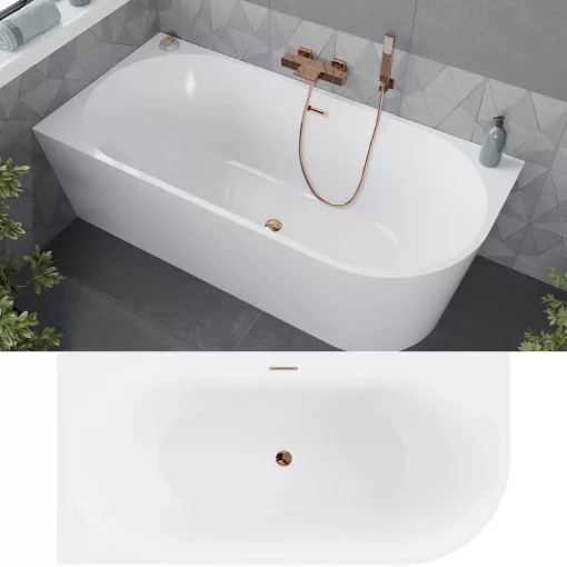 HD Serico 160x80 cm balos félszabadonálló akril kád rózsa arany túlfolyóval és click-clack leeresztővel