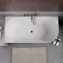 HD Serico 160x80 cm balos félszabadonálló akril kád rózsa arany túlfolyóval és click-clack leeresztővel