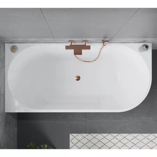 HD Serico 160x80 cm balos félszabadonálló akril kád rózsa arany túlfolyóval és click-clack leeresztővel