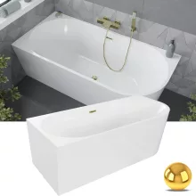 HD Serico 160x80 cm balos félszabadonálló akril kád fényes arany túlfolyóval és click-clack leeresztővel