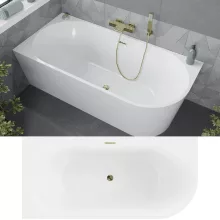 HD Serico 160x80 cm balos félszabadonálló akril kád fényes arany túlfolyóval és click-clack leeresztővel